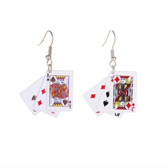 Playing Card MultiSuit Mismatched Drop Earrings Poker Las Vegas Blackjack Casino - Picture 4 of 6